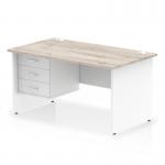 Impulse 1400 x 800mm Straight Office Desk Grey Oak Top White Panel End Leg with 1 x 3 Drawer Fixed Pedestal TT000210