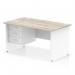 Impulse 1400 x 800mm Straight Office Desk Grey Oak Top White Panel End Leg with 1 x 3 Drawer Fixed Pedestal TT000210