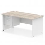 Impulse 1600 x 800mm Straight Office Desk Grey Oak Top White Panel End Leg with 1 x 2 Drawer Fixed Pedestal TT000211