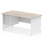 Impulse 1600 x 800mm Straight Office Desk Grey Oak Top White Panel End Leg with 1 x 3 Drawer Fixed Pedestal TT000212