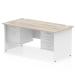 Impulse 1600 x 800mm Straight Office Desk Grey Oak Top White Panel End Leg with 1 x 2 Drawer and 1 x 3 Drawer Fixed Pedestal TT000213