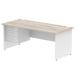 Impulse 1800 x 800mm Straight Office Desk Grey Oak Top White Panel End Leg with 1 x 3 Drawer Fixed Pedestal TT000217