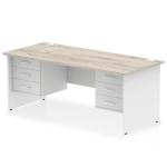 Impulse 1800 x 800mm Straight Office Desk Grey Oak Top White Panel End Leg with 2 x 3 Drawer Fixed Pedestal TT000220