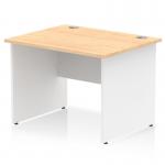 The dynamic panel end desks have a maple top and white panel end leg. The 1000 x 800mm straight office desk has a sleek and modern design that would be perfect for any office. The combination of natural and clean colors creates a professional yet inviting workspace.
