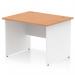 The photo shows a sleek and stylish office desk with a durable oak top and white panel end legs. The dynamic panel end design adds a modern touch to the desk, which measures 1000 x 800mm, making it perfect for any workspace.