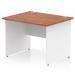 The photograph shows a sleek Dynamic Panel End Desk, measuring 1000 x 800mm and featuring a straight office desk design. The desk has a rich walnut top and is supported by white panel end legs. Its overall look is modern and professional.