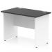 This image showcases a sleek and modern office desk. The desk features a black top and white panel end legs, giving it a stylish contrast. Its dimensions are 1000mm x 600mm, making it a practical workspace option.  The dynamic panel end design adds a touch of sophistication to any office setting.