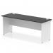 This image shows a sleek and modern office desk, measuring 1800 x 600mm, with a black top and white panel end leg. The dynamic panel design adds a touch of sophistication to any workspace.