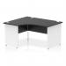 A modern, sleek office desk with a unique black top and white panel end leg. The dynamic left hand design includes a distinctive 1400mm left crescent shape, adding a touch of sophistication to any workspace.