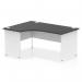 The photo shows a sleek and modern Dynamic Left Hand Desks Impulse 1600mm Left Crescent Office Desk. It features a black top with a white panel end leg, creating a stylish contrast. The desk is spacious and perfect for a productive work environment.