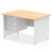 Impulse 1200 x 800mm Straight Office Desk Maple Top White Panel End Leg with 1 x 3 Drawer Fixed Pedestal TT000256