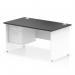 This image shows a sleek and modern Dynamic Pedestal Desk Impulse, measuring 1400 x 800mm. The desk features a black top and white panel end leg, along with a 2-drawer fixed pedestal for storage. It is perfect for any office space in need of a stylish and functional desk.
