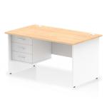 Impulse 1400 x 800mm Straight Office Desk Maple Top White Panel End Leg with 1 x 3 Drawer Fixed Pedestal TT000262