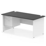 Impulse 1600 x 800mm Straight Office Desk Black Top White Panel End Leg with 1 x 2 Drawer Fixed Pedestal TT000265