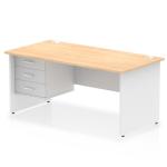 Impulse 1600 x 800mm Straight Office Desk Maple Top White Panel End Leg with 1 x 3 Drawer Fixed Pedestal TT000274