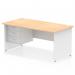 The dynamic pedestal desk Impulse measures 1600 x 800mm and features a straight design. With a maple top and white panel end leg, this desk also comes with 1 x 3 drawer fixed pedestal for storage. Its sleek and modern look is sure to elevate any office space.