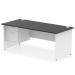 This sleek dynamic pedestal desk features a black top and elegant white panel end legs. The 1800 x 800mm straight design is accented by a 2 drawer fixed pedestal, adding functionality and style to any office space.
