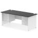 Impulse 1800 x 800mm Straight Office Desk Black Top White Panel End Leg with 2 x 3 Drawer Fixed Pedestal TT000284