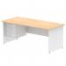 This photograph features a Dynamic Pedestal Desk Impulse with a straight office desk made from maple wood and white panel end legs. The desk is 1800 x 800mm in size and comes with 1 fixed 3 drawer pedestal.