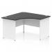 This photo features a sleek and modern Dynamic Corner Desk, measuring in at 1200mm, with a black top and white panel end leg. It exudes professionalism and will elevate any office space with its clean lines and stylish design.