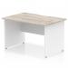 Impulse 1200 x 800mm Scalloped Edge Straight Office Desk Grey Oak Top White Panel End Leg TT000289