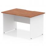 A sleek and modern desk, the Dynamic Panel End Desks Impulse has a walnut top and scalloped edge. The white panel end leg adds a clean finish to the 1200 x 800mm workspace, making it a functional addition to any office.
