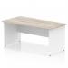 Impulse 1600 x 800mm Scalloped Edge Straight Office Desk Grey Oak Top White Panel End Leg TT000299