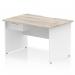 Impulse 1200 x 800mm Scalloped Edge Straight Office Desk Grey Oak Top White Panel End Leg Workstation 1 x 1 Drawer Fixed Pedestal TT000304