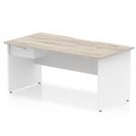 Impulse 1600 x 800mm Scalloped Edge Straight Office Desk Grey Oak Top White Panel End Leg Workstation 1 x 1 Drawer Fixed Pedestal TT000314