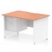 The Dynamic Pedestal Desk Impulse features a sleek beech top and white panel end leg. The scalloped edge and 2 drawer fixed pedestal provide a functional and stylish workspace. Measuring 1200 x 800mm, this workstation is perfect for any modern office setting.