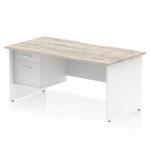 Impulse 1600 x 800mm Scalloped Edge Straight Office Desk Grey Oak Top White Panel End Leg Workstation 1 x 2 Drawer Fixed Pedestal TT000329