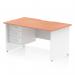 The Dynamic Pedestal Desk Impulse is a sleek and modern workstation. The beech top adds a touch of warmth, while the white panel end legs give a clean and polished look. The scalloped edge adds a unique touch, and the 3 drawer fixed pedestal provides ample storage space.
