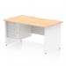 The Dynamic Pedestal Desk Impulse features a scalloped edge straight office desk with a maple top and white panel end leg. It also comes with a 3 drawer fixed pedestal for storage. This spacious workstation measures 1400 x 800mm and offers a sleek and modern design for any office space.