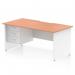 The desk features a sleek and modern design with a scalloped edge for a touch of elegance. The beech top adds warmth to the white panel end leg workstation. It is accompanied by a 3 drawer fixed pedestal and measures 1600 x 800mm.