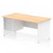 The Dynamic Pedestal Desk Impulse features a scalloped edge straight office desk with a maple top and white panel end leg. It also includes a 3 drawer fixed pedestal for storage. The desk measures 1600 x 800mm and is perfect for any modern workstation.