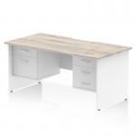 Impulse 1600 x 800mm Scalloped Edge Straight Office Desk Grey Oak Top White Panel End Leg Workstation 1 x 2 Drawer 1 x 3 Drawer Fixed Pedestal TT000349