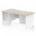 Impulse 1600 x 800mm Scalloped Edge Straight Office Desk Grey Oak Top White Panel End Leg Workstation 1 x 2 Drawer 1 x 3 Drawer Fixed Pedestal TT000349