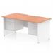 The Dynamic Pedestal Desk Impulse features a beech top with a scalloped edge, white panel end legs, and 2 fixed pedestals with 2 drawers each. The desk measures 1600 x 800mm and provides a sleek and functional workspace for any office setting.