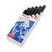 A photograph of the Edding Paint Markers shows a pack of 10 black medium bullet tip markers. The markers have a sleek design and vibrant black color, with clear labeling on their barrels. The pointed tips and smooth lines suggest precision and high-quality results.