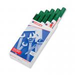 This image shows a pack of 10 green Edding 750 Bullet Tip Paint Markers. The medium green color is displayed on the pens sleek bodies, while the bullet tips are ready for precise painting. Perfect for art projects or labeling, these markers are a versatile addition to any collection.