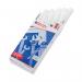 The image shows a pack of 10 Edding 750 Opaque White Bullet Tip Paint Markers. The markers have a sleek black body with the Edding logo and product name printed in white. The bullet tip is securely capped and ready to use for precise and opaque white markings on any surface.