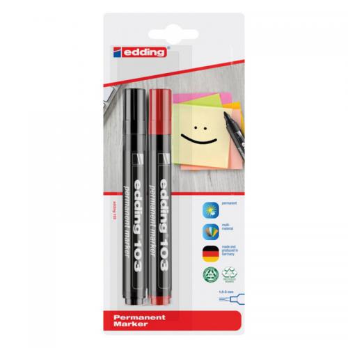 edding 103 Permanent Marker Black + Red 2Pcs Blister 4-103-2-1000