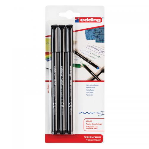 edding 1200 Colour Pen Fine Blister of 3 Black 4-1200-3-1001