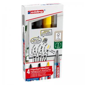 edding Flipchart Marker Set Highlight  Shading 4-Piece 4-385-380-383-4
