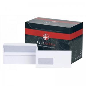 Plus Fabric Envelope DL White Window PressSeal 110gsm Box500 J22370