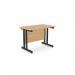 The image displays a modern and sleek office space, featuring rectangular beech desks with metal legs. The desks are 1000mm x 600mm and have a straight design. The black accents add a touch of sophistication.