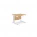 The Edit Office Rectangle Desks Ashford Twin Bar Metal Leg is a sleek and modern desk with a 1000mm x 800mm straight design. Its beech and white color combination creates a clean and professional look. Perfect for any office space.