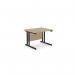 This photo features a sleek, modern office space with two rectangular desks made of ashford twin bar metal legs measuring 1000mm x 800mm. The desks are finished in urban oak and contrasted with black accents.