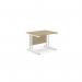 This image features a modern and sleek urban oak and white edit office rectangle desk with a twin bar metal leg design. The desk measures 1000mm x 800mm and has a straight shape. The combination of wood and metal creates a stylish and functional workspace.