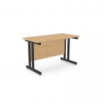 This picture shows a spacious office layout with two rectangle desks featuring sleek metal legs and a beech and black color scheme. The desks measure 1200mm x 600mm and are placed in a straight configuration.